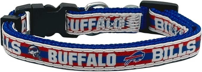 NFL CAT Collar Buffalo Bills Satin Cat Collar Football Team Collar for Dogs & Cats. A Shiny & Colorful Cat Collar with Ringing Bell Pendant