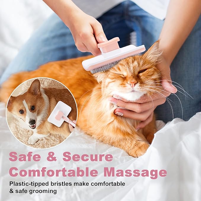 Pet Self Cleaning Slicker Brush Pet Brush Dog Brush & Cat Brush for Shedding Hair Pet Hair Removal Tool Safe Massage Comb for Long, Middle-long, Short Hair (Orange), Large