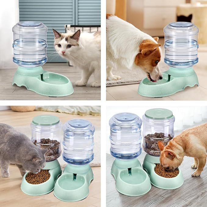 2 Pack Automatic Cat Feeder and Water Dispenser in Set Gravity Food Feeder and Waterer Pet Food Bowl for Small Medium Dog Pets Puppy Kitten Big Capacity 1 Gallon x 2