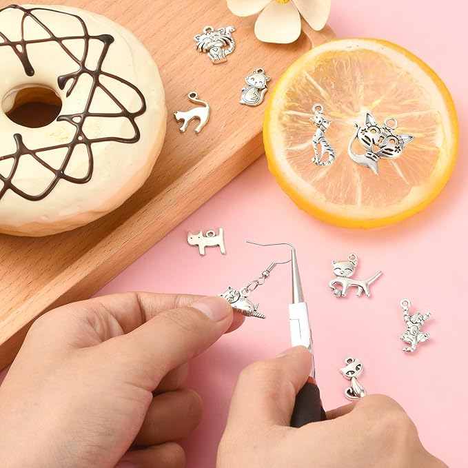 Stiesy 100 Pcs 10 Styles Tibetan Style Cat Charms Antique Silver Cute Kitten Pet Charms Pendants for DIY Bracelet Necklace Jewelry Making