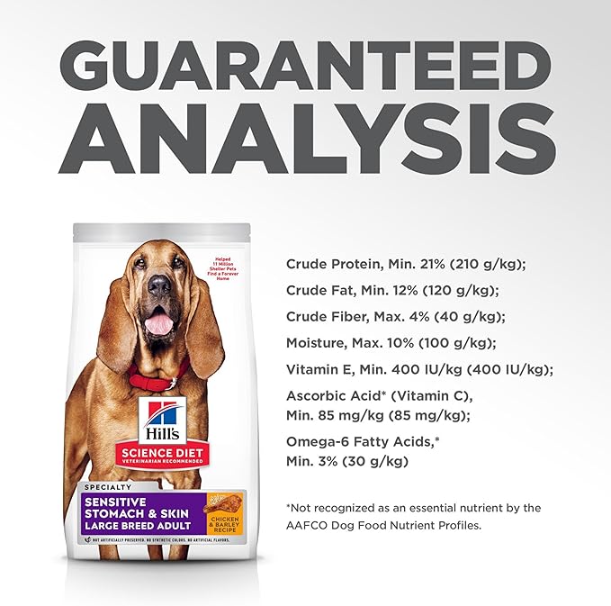 Hill's Science Diet Sensitive Stomach & Skin, Adult 1-5, Large Breed Stomach & Skin Sensitivity Support, Dry Dog Food, Chicken Recipe, 30 lb Bag