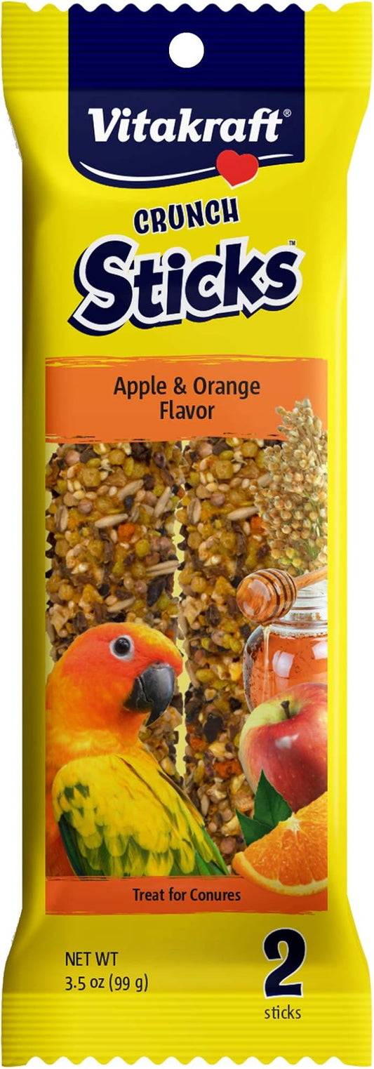 Vitakraft Crunch Sticks Apple & Orange Flavor Bird Treat for Conures (2 Sticks), 3.5 oz