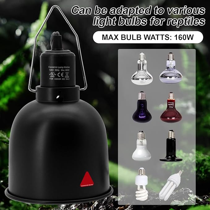 Reptile Light Fixture, 2 Packs 5.5 Inch Deep Dome Lampshade, Reptile Heat Lamp Fixture with Separate Switches Fit for UVB Bulb Basking Heat Bulb for Reptile Glass Terrariums