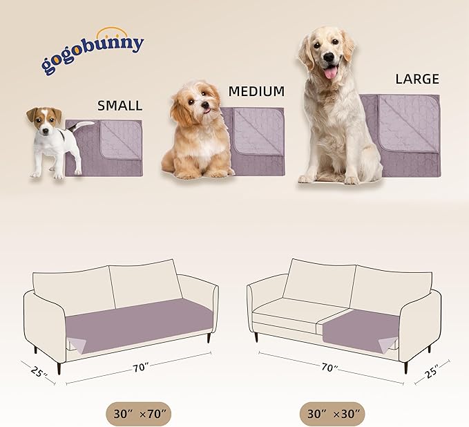 gogobunny 100% Double Sided Waterproof Dog Blanket Soft Pet Bed Cover Reversible Protect Furniture Couch Sofa Car for Puppy Large Dog Cat (Dark Sea Fog/Light Sea Fog, 30x70 Inch (Pack of 1))