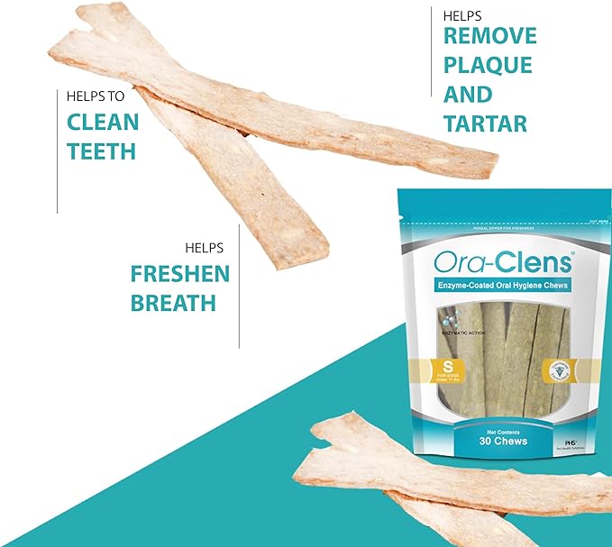 Oral Hygiene Chews for Small Dogs - Cleans Teeth and Freshens Breathe - Coated with Enzymes - Prevents Plaque & Bacteria Build Up - 30 Chews