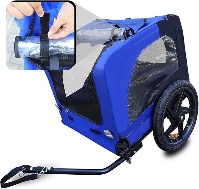 Pet Bike Trailer Folding Pet Carrier Wagon with Folding Frame and 16 Inch Wheels Carrier Folding Pet Carrier Wagon for Small Medium Large Size Dogs Blue