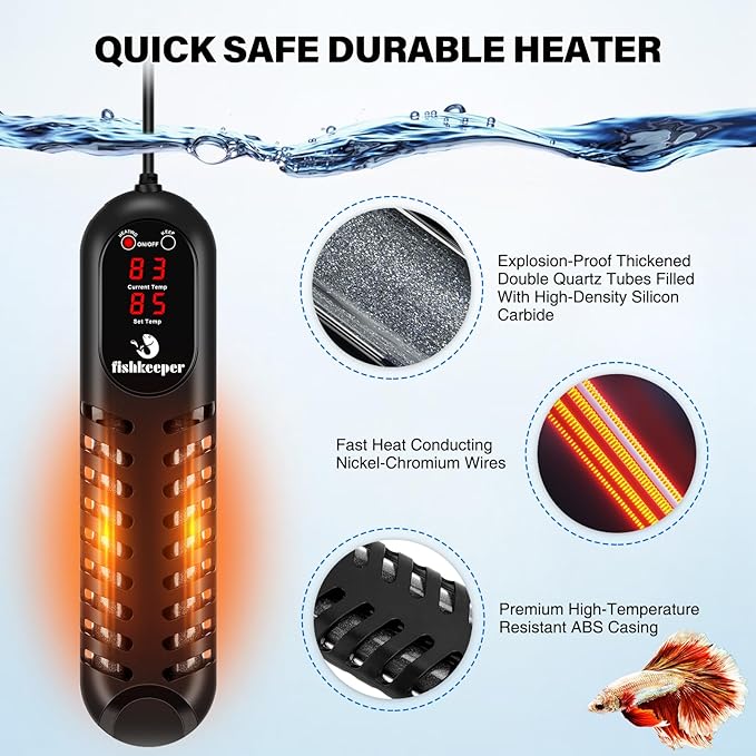 Aquarium Heater, 300W/500W/800W Submersible Fish Tank Heater Double Quartz Explosion-Proof with LED Screen & Multi-Protection, for 60-160 Gallon Freshwater & Saltwater Tank