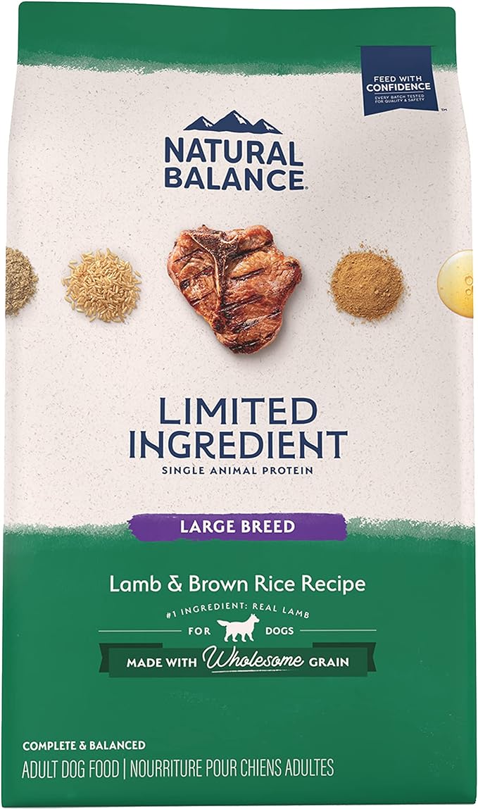 Natural Balance Limited Ingredient Large Breed Adult Dry Dog Food with Healthy Grains, Lamb & Brown Rice Recipe, 12 Pound (Pack of 1)