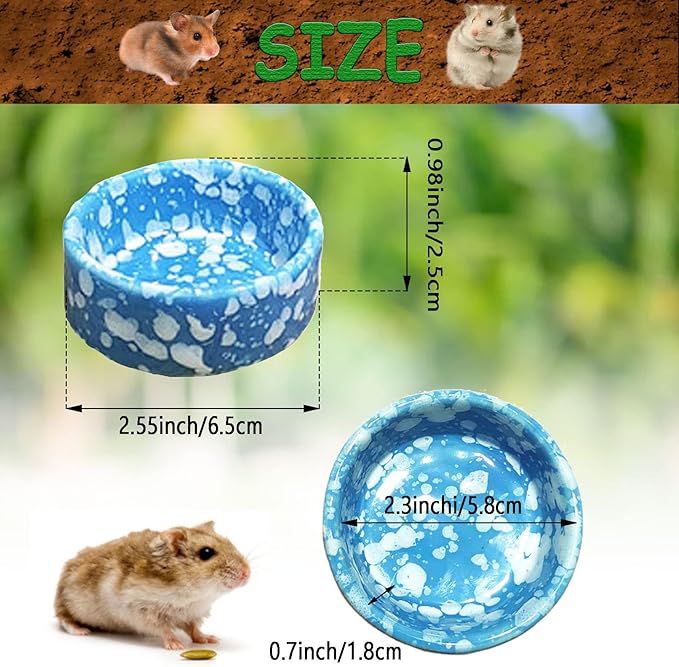 kathson 2 Pcs Hamster Food Bowl Guinea Pig Ceramic Water Bowl Small Animal Feeding Dish for Dwarf Hamster Gerbil Syrian Ferret Hedgehog Chinchilla Bunny (Blue)…