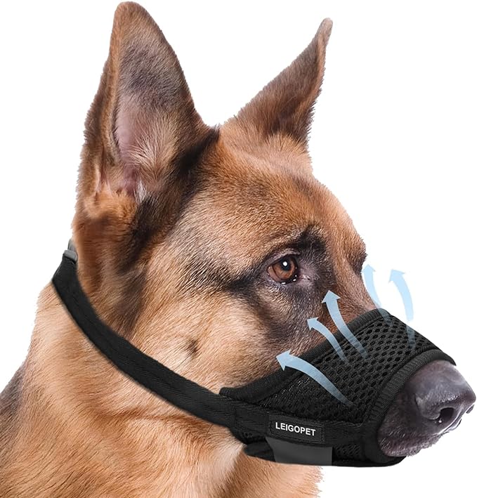 Dog Muzzle, Soft Muzzle for Small Medium Large Sized Dog to Anti & Prevent Biting Barking Chewing, Soft Grooming Muzzle for German Shepherd with Adjustable Strap, Allows Panting and Drinking(Black,M)