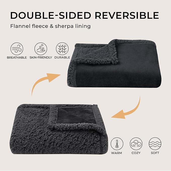 Luciphia Waterproof Blanket for Large Dogs Liquid Proof Furniture Protector Washable Pet Reversible Bed Cover for Couch Soft Sherpa Fleece Cat Blanket for Small Medium Grey Small（40" x 28"）