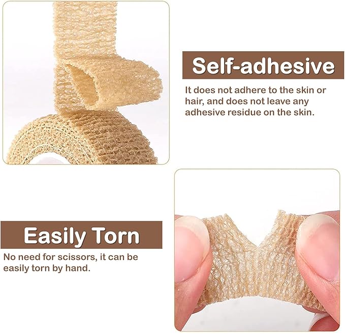 Self Adhesive Bandage Wrap, 9 Pack 1" x 5 Yards, Athletic Tape, Elastic Bandage, Self Stick Wrap for Ankle, Wrist, Finger, Sports (Skin Color)