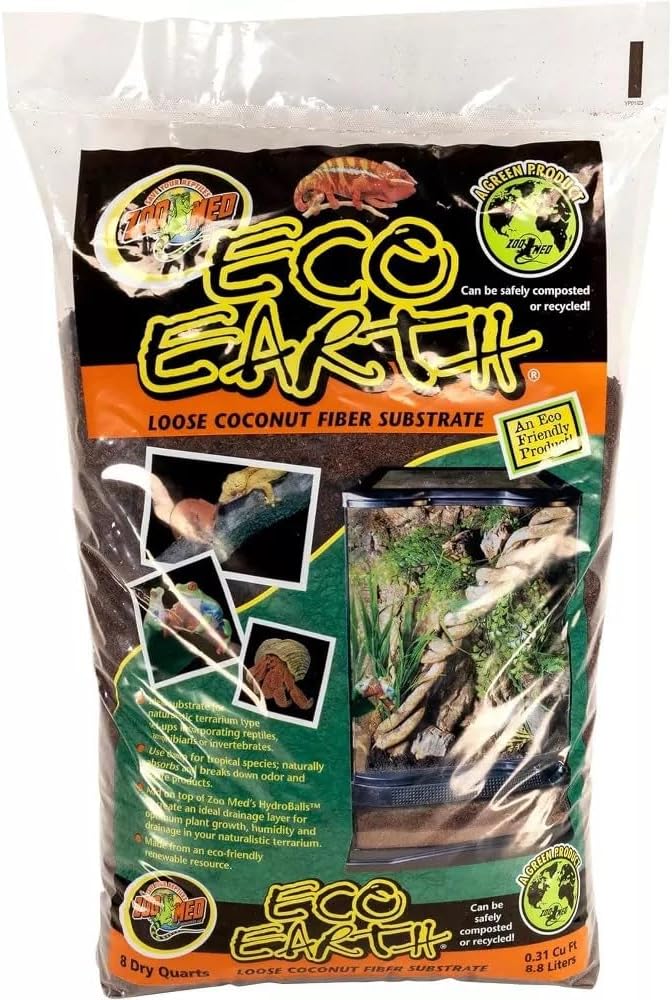 Zoo Med Eco Earth All-Natural Loose Coconut Fiber, Safely Composted, Tropical Substrate for Reptiles (8 Quarts, 2-Pack)