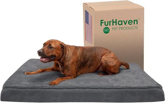 Furhaven Cooling Gel Dog Bed for Large Dogs w/ Removable Washable Cover, For Dogs Up to 95 lbs - Terry & Suede Mattress - Gray, Jumbo/XXL