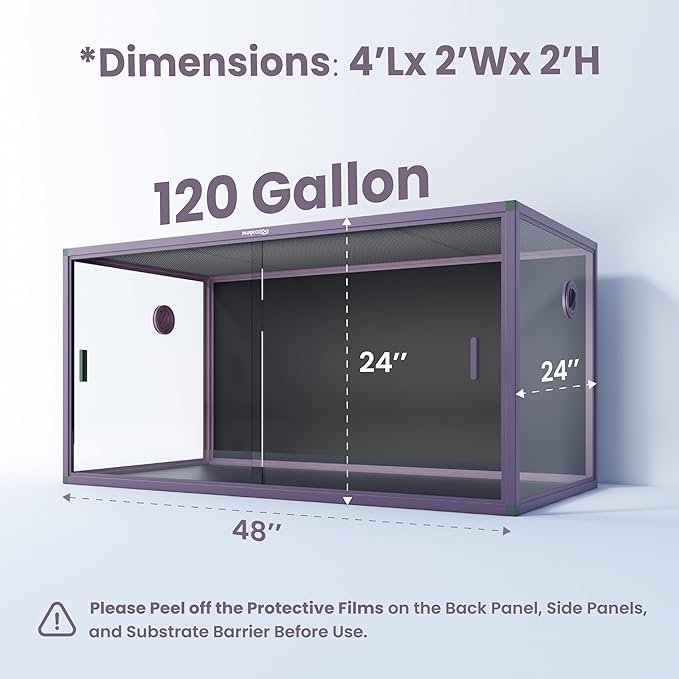 120 Gallon Reptile Terrarium, Front Opening 4x2x2 Reptile Enclosure for Easy Maintenance, Reptile Tank with Top Screen Ventilation
