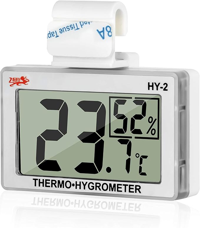 Reptile Thermometer Hygrometer LCD Digital Humidity Gauge Digital Thermometer Hygrometer for Reptile Terrarium Digital Reptile Tank Thermometer Hygrometer with Hook (Silver)