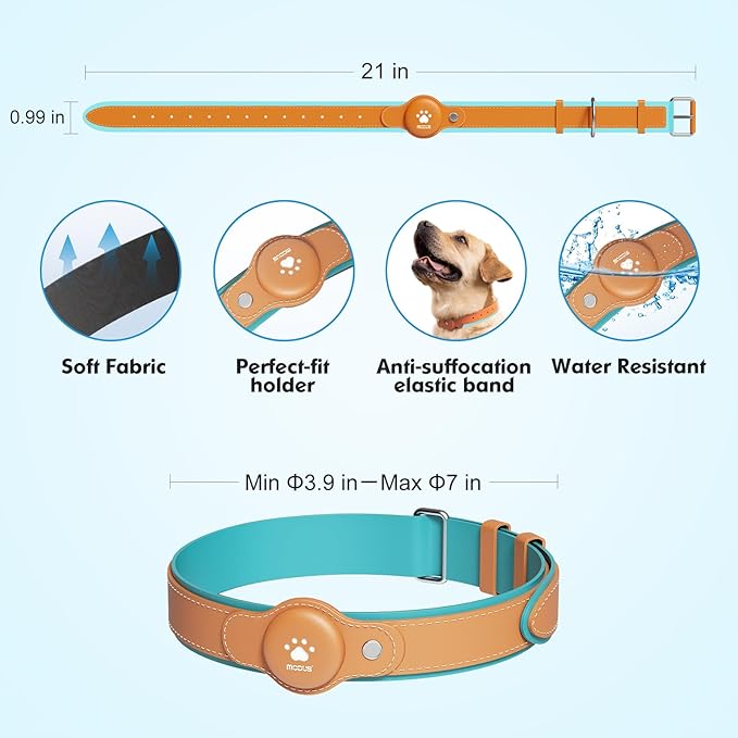 MODUS GPS Tracker for Dogs, 2 in 1 Pet Tracking Smart Collar (Only iOS), Real-time Location Soft and Comfortable PU Dog Collar GPS Tracker,No Monthly Fee Tracking Tag for Your Puppy(Locator Included)