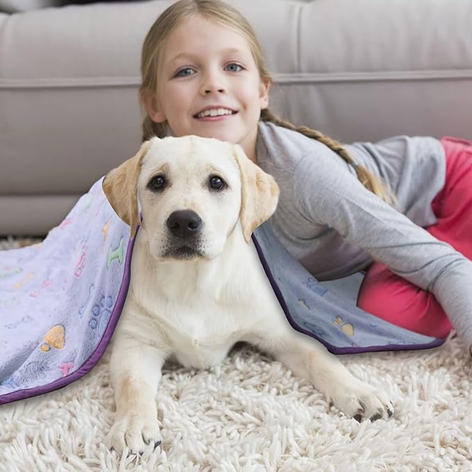 Dog Blanket,3 Pack Dog Blankets for Dogs,Cute Paw Pattern,Dog Blankets for Medium,Small Dogs,Washable Pet Blanket for Crate Kennel,41" x 31" Soft Dog Blanket (1Purple,1Brown,1Green)