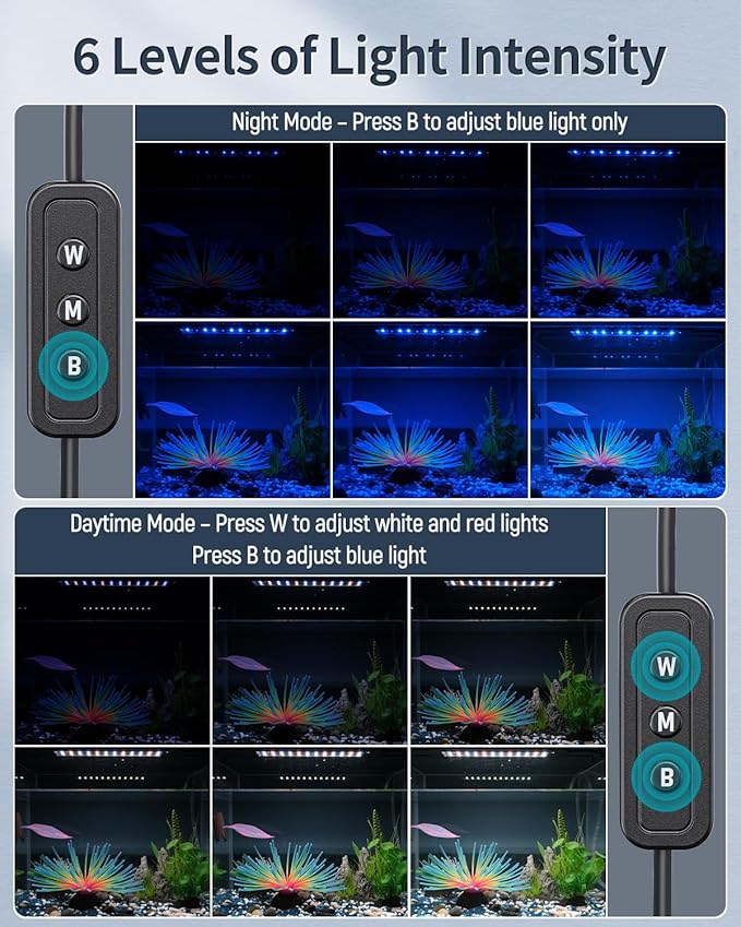 Pawfly 9W Aquarium LED Light for 12 to 18 Inch Fish Tanks Extendable Fish Tank Light with Full Spectrum Brilliant White Blue Red Lights with Daytime & Night Modes and Adjustable Brightness