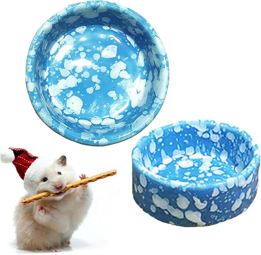 kathson 2 Pcs Hamster Food Bowl Guinea Pig Ceramic Water Bowl Small Animal Feeding Dish for Dwarf Hamster Gerbil Syrian Ferret Hedgehog Chinchilla Bunny (Blue)…