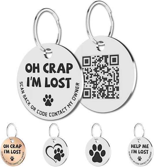 MYLUCKYTAG Stainless Steel QR Code Pet ID Tags Cat Tags - Pet Online Profile - Scan QR Receive Instant Pet Location Alert Email