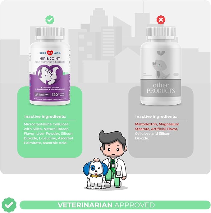 Joint Support Supplement for Dogs - 120 Chewable Tablets - Glucosamine for Dogs - with Chondroitin, MSM & Manganese - Hip & Joint Supplement for Dogs Mobility Support & Dog Joint Pain Relief