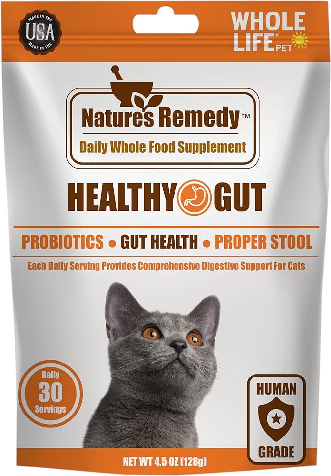 Whole Life Pet Healthy Gut Daily Supplement for Cats – Probiotics with Pumpkin. Helps Digestion + Stool Formation. Mixes in Food or with Water for Hydrating Snack