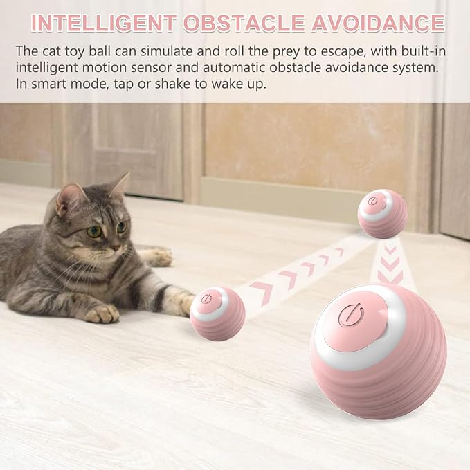 Interactive Cat Toy Ball-2pcs Automatic Cat Toy, Smart Ball cat Toy for Indoor Cat Kitten,cat Toys Gift for Your Kitty (Pink)