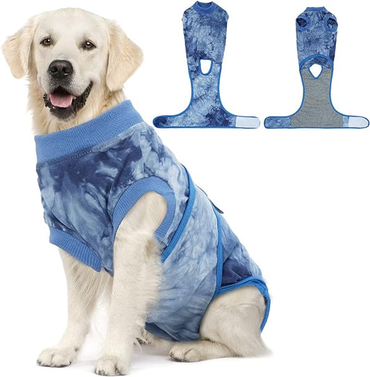 FUAMEY Recovery Suit for Dogs After Surgery,Soft Breathable Dog Bodysuit E-Collar & Cone Alternative Surgical Suit,Male Female Dog Neuter Spay Suits Anti Licking Wounds Onesie Blue Tie Dye XXL