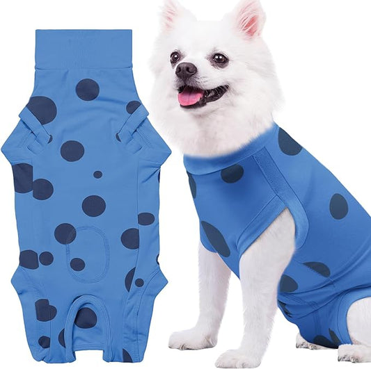 Dog Recovery Suit, Professional Dog Surgery Suit Post Spay, Neuter, Abdominal Surgical Suit for Male Female Dogs Can Pee, Prevent Licking Soft Breathable Cotton Covers Wound (Blue, X-Small)