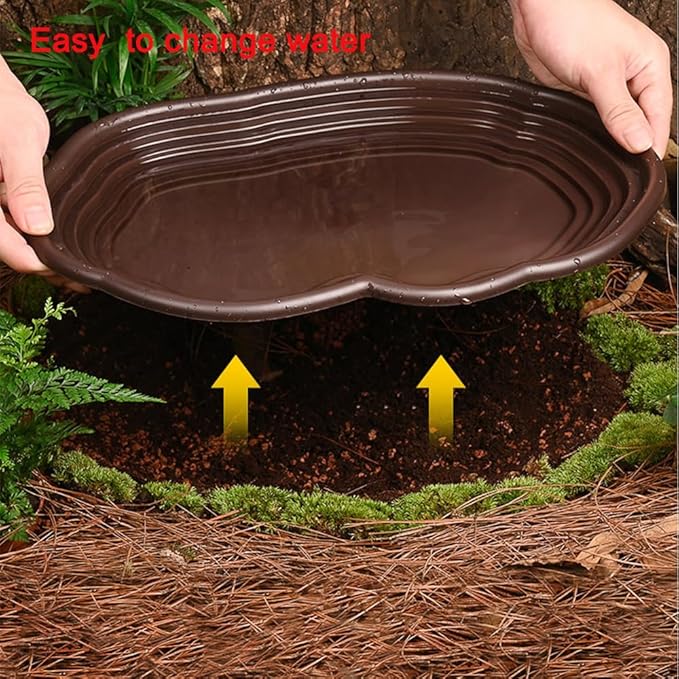 Flushbay Reptile Feeding Water Bowl with Drainage Turtle Water Dish Large Reptile Bathing Dish Pool for Lizard Bearded Dragon Hermit Crabs Semi-Aquatic Pets (Black)