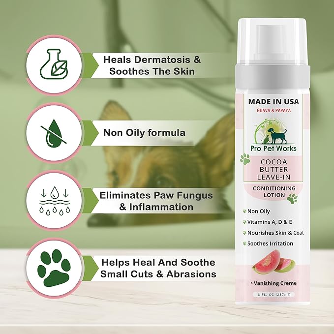 5 in 1 Cocoa butter Leave-in Conditioner Lotion for Dogs & Cats-Pet Hot Spot Cream & Balm for Allergies, dermatosis, Paw Fungus Or Dry Itchy Skin-Helps Heal Small Cuts & Abrasions