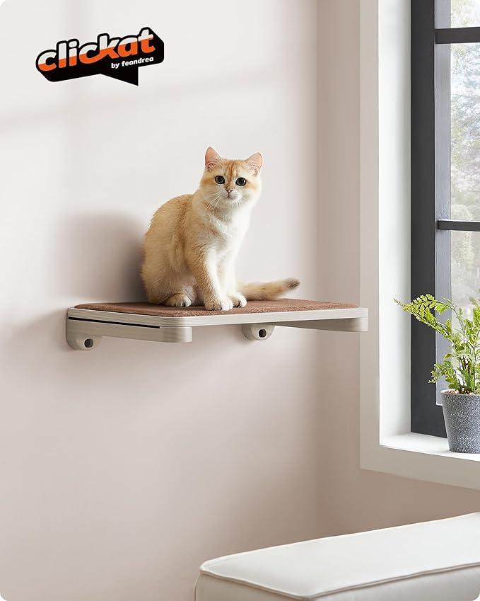 Feandrea Clickat Collection - No.007 Cat Shelf, Wall-Mounted Cat Perch for Indoor Cats, Cat Wall Shelves, Extremely Quick Assembly, Unlimited Expandability, Replaceable Module and Felt Pad