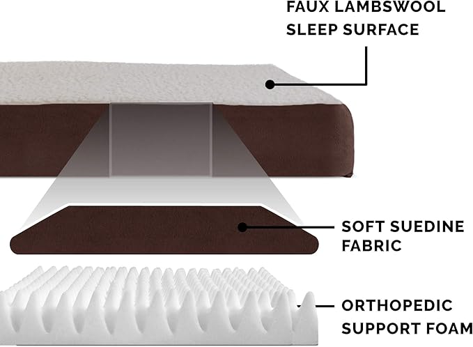 Furhaven Orthopedic Dog Bed for Large Dogs w/ Removable Washable Cover, For Dogs Up to 95 lbs - Sherpa & Suede Mattress - Espresso, Jumbo/XL