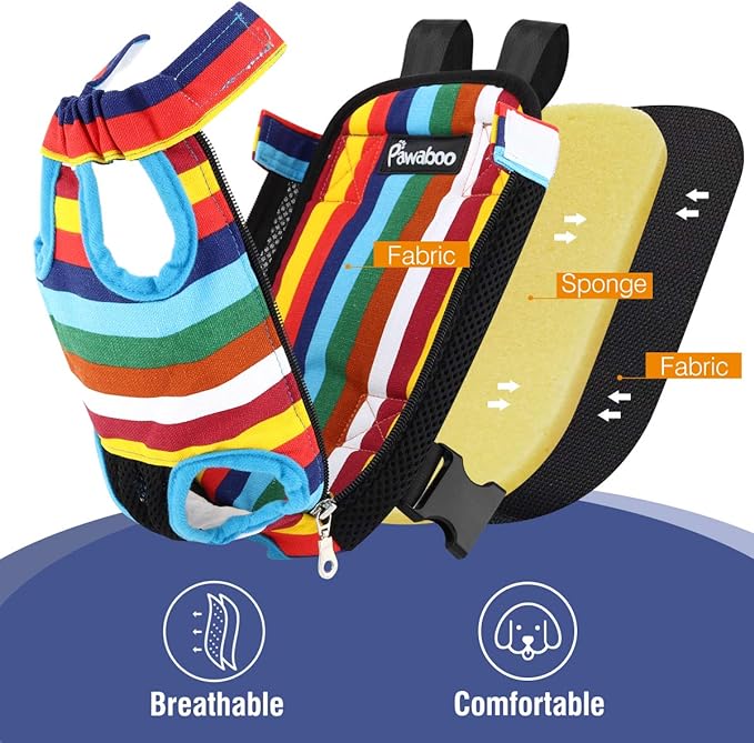 Pawaboo Pet Carrier Backpack, Adjustable Pet Front Cat Dog Carrier Backpack Travel Bag, Legs Out, Easy-Fit for Traveling Hiking Camping for Small Medium Dogs Cats Puppies, Small, Colorful Strips