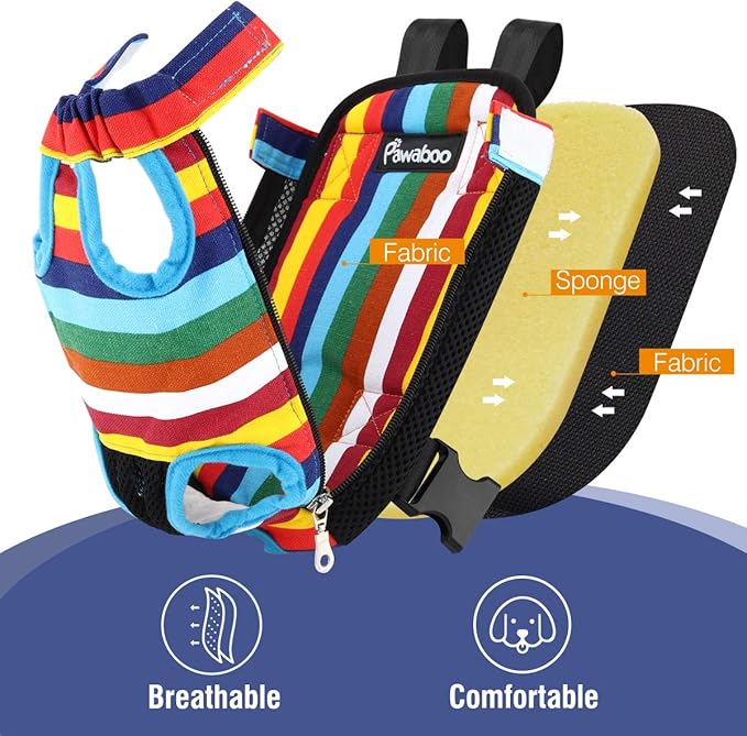 Pawaboo Pet Carrier Backpack, Adjustable Pet Front Cat Dog Carrier Backpack Travel Bag, Legs Out, Easy-Fit for Traveling Hiking Camping for Small Medium Dogs Cats Puppies, Medium, Colorful Strips