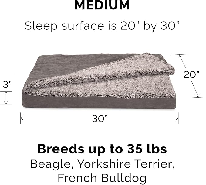 Furhaven Orthopedic Dog Bed for Medium/Small Dogs w/ Removable Washable Cover, For Dogs Up to 35 lbs - Berber & Suede Blanket Top Mattress - Gray, Medium