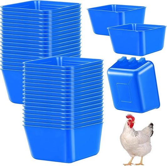 20 Pcs Cage Cups Chicken Feeder Waterer 16 oz Birds Feeders Hanging Bunny Cage Feeder Chicken Water Bowl for Pet Parrot Rooster Parakeet Gamefowl Poultry Pigeon Wire Cage (Blue)