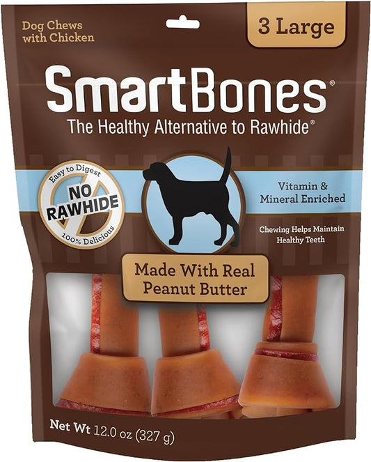 SmartBones Dog Chews, Treat Your Dog to Rawhide-Free Dog Bones, Made With Real Meat and Vegetables, 3 Large