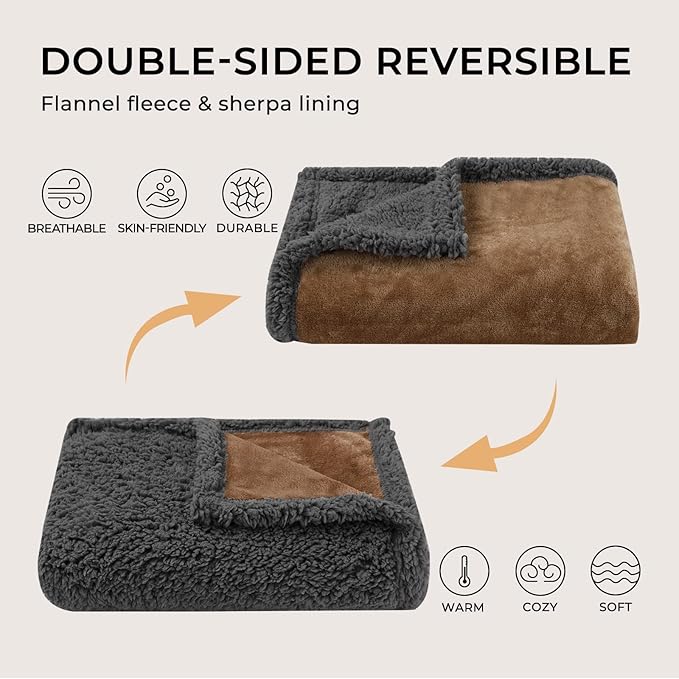 Luciphia Waterproof Blanket for Large Dogs Liquid Proof Furniture Protector Washable Pet Reversible Bed Cover for Couch Soft Sherpa Fleece Cat Blanket for Small Medium Khaki Large（65" x 57"）