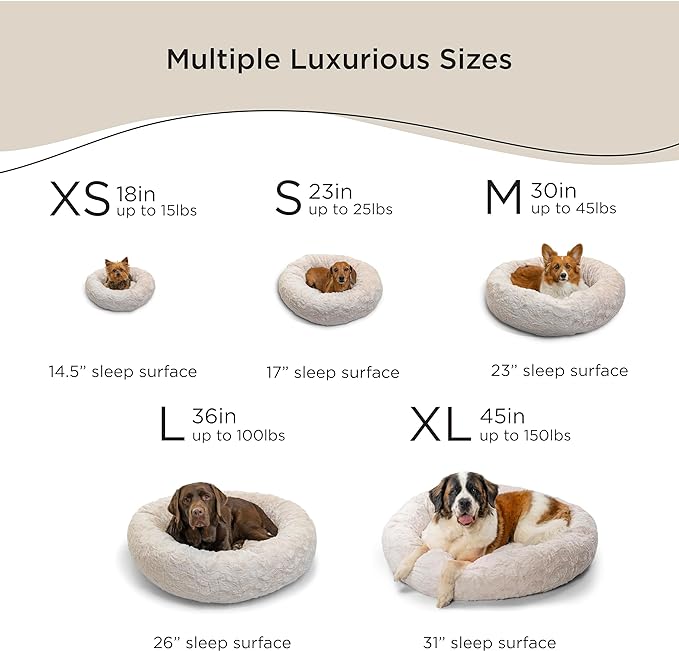 Best Friends by Sheri The Original Calming Donut Cat and Dog Bed in Lux Fur Oyster, Extra Small 18"