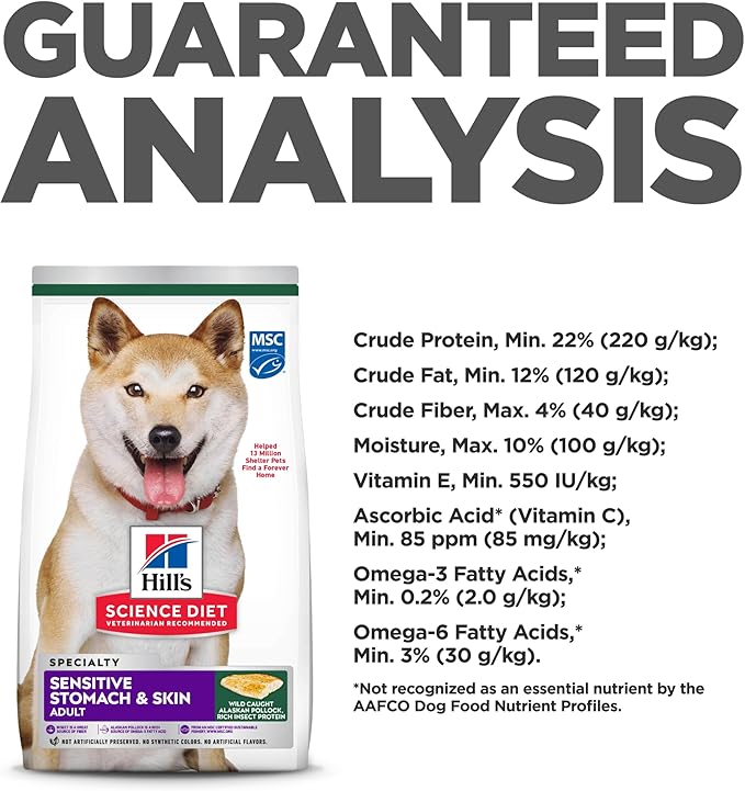 Hill's Science Diet Sensitive Stomach & Skin, Adult 1-6, Stomach & Skin Sensitivity Support, Dry Dog Food, Pollock, Barley, & Insect Recipe, 3.5 lb Bag