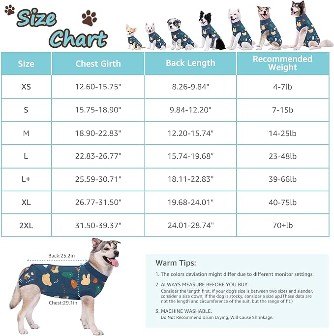 Recovery Suit for Dogs, Dog Surgery Recovery Suit with Zipper Closure Post Spay, Neuter, Abdominal Surgical Suit for Male Female Dogs Can Pee, Prevent Licking Dog Onesies, Blue Bear, XL