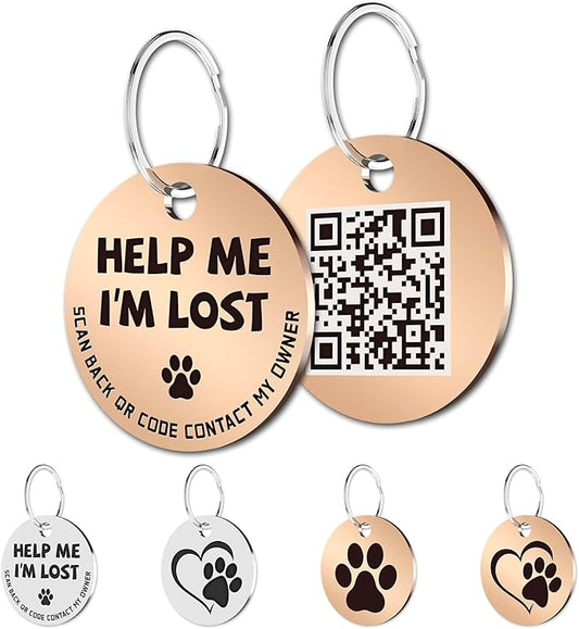 MYLUCKYTAG Stainless Steel QR Code Pet ID Tags Cat Tags - Pet Online Profile - Scan QR Receive Instant Pet Location Alert Email