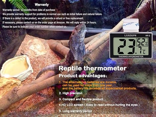 Reptile Thermometer Hygrometer HD LCD Reptile Tank Digital Thermometer with Hook Temperature Humidity Meter Gauge for Reptile Tanks, Terrariums, Vivarium (4packs)