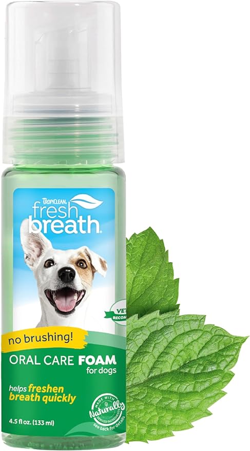 TropiClean Fresh Breath Foam for Dogs & Cats | Cat & Dog Dental Foam| Dog Breath Freshener Foam| Oral Care for Dogs & Cats | Made in The USA | 4.5 oz﻿