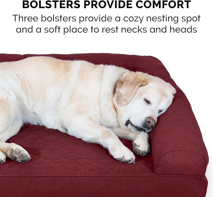 Furhaven Orthopedic Dog Bed for Medium/Small Dogs w/ Removable Bolsters & Washable Cover, For Dogs Up to 35 lbs - Quilted Sofa - Wine Red, Medium