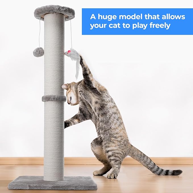 34 Inch Tall Cat Scratching Post Heavy Duty and Thicker Cat Scratch Post Sisal Scratch Posts Large Diameter with Hanging Ball Toy Cat Scratchers Scratching Posts for indoor cats Adults Kittens