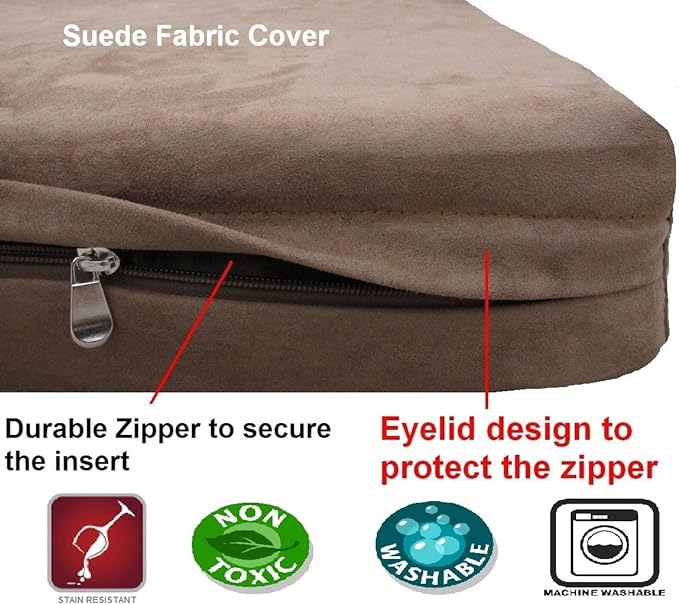 Dogbed4less DIY Pet Bed Pillow Brown MicroSuede Duvet Cover and Waterproof Internal case for Dog at 41X27X4 Inch - Covers only