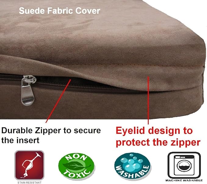 Dogbed4less DIY Pet Bed Pillow Brown MicroSuede Duvet Cover and Waterproof Internal case for Dog at 47X29X4 Inch - Covers only